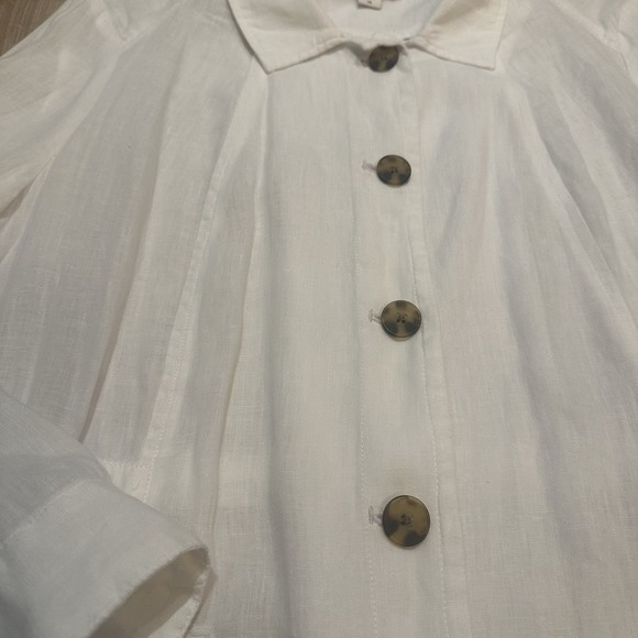 Women's 100% Linen Jacket Sz 14 Large Ivory Button Up Oversized Lagenlook - Picture 4 of 9